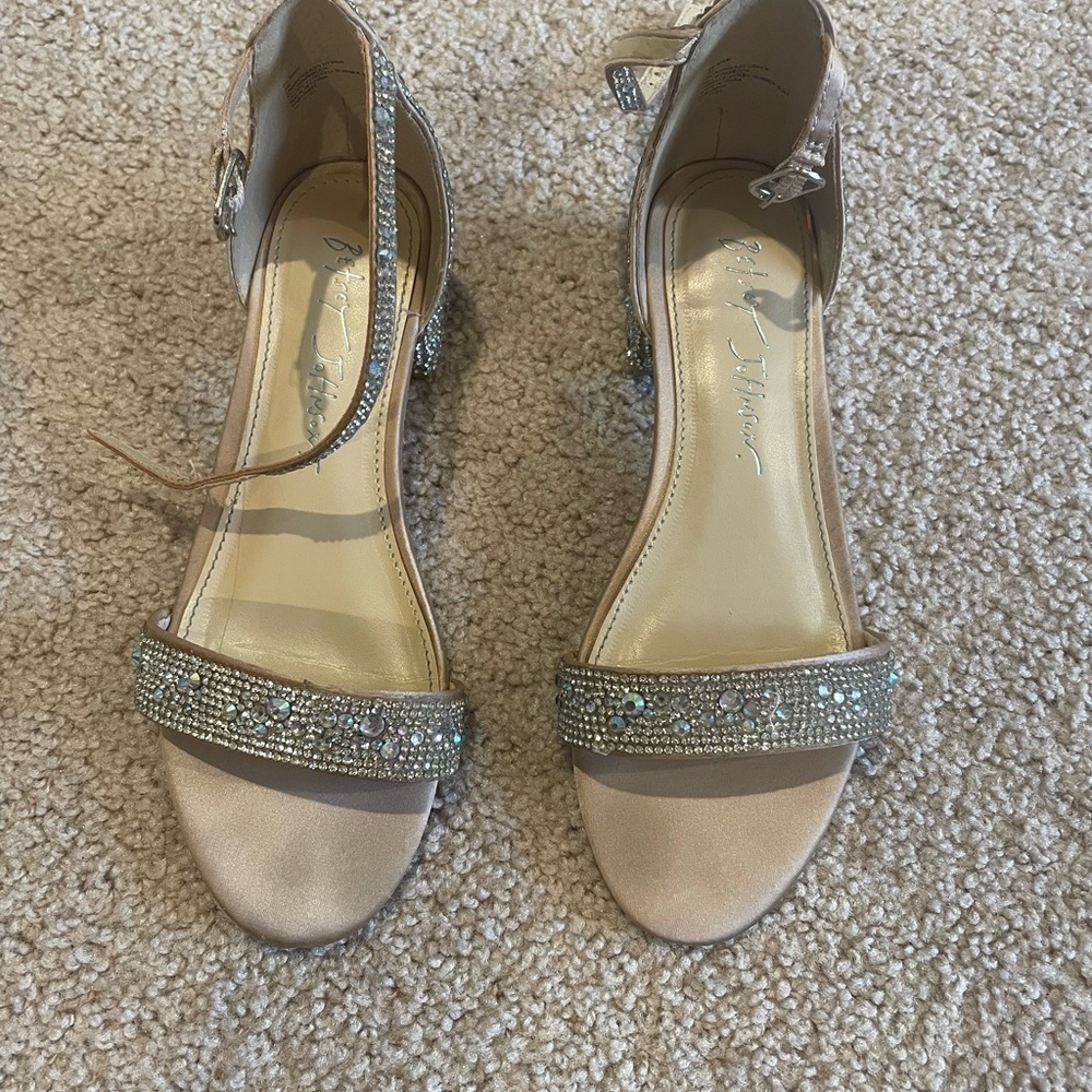 Betsey Johnson Cream Silver Heels with Sparkling Straps